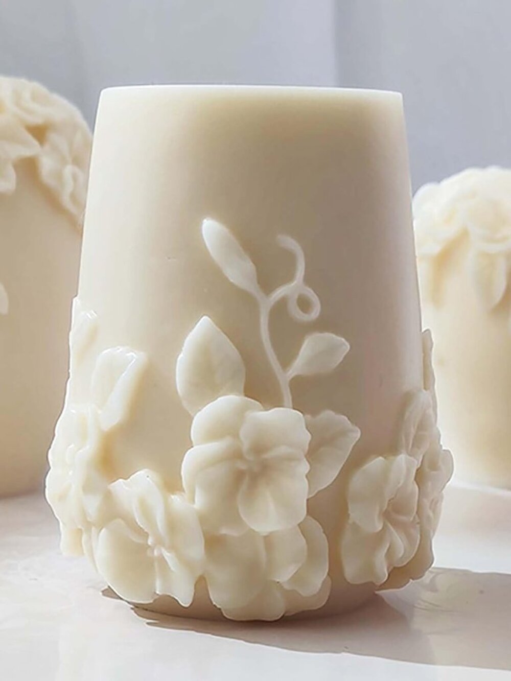 Bottle Candle Molds Cylinder Flower Pillar Mold - Rose Flower - Resin Casting Si